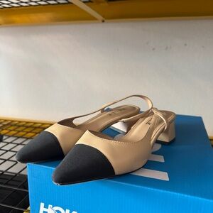 Elegant Beige and Black Slingback Heels